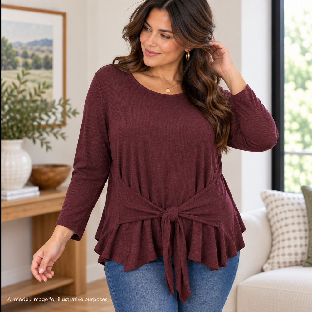 J Jill Shirt Women L/XL? Purple Red Pure Jill Ribbed Tie Waist Longline Tunic